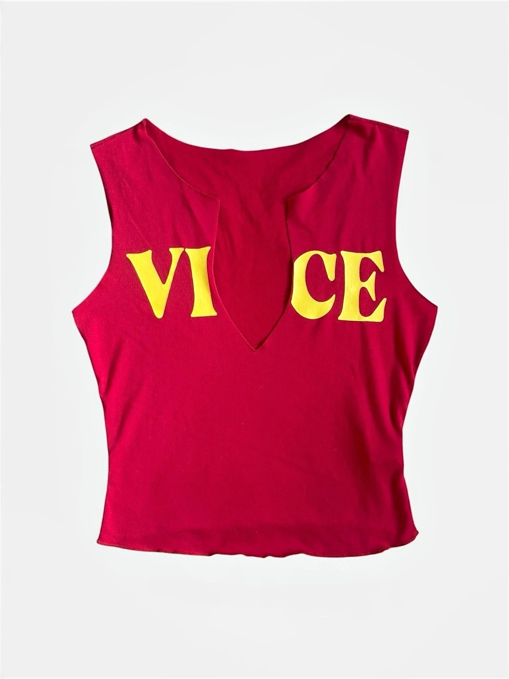 SUMWON Vice Graphic Print Deep V-Neck Cutout Crop Tank Top Red